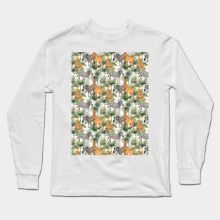 Giraffe and zebra in the jungle white background Long Sleeve T-Shirt